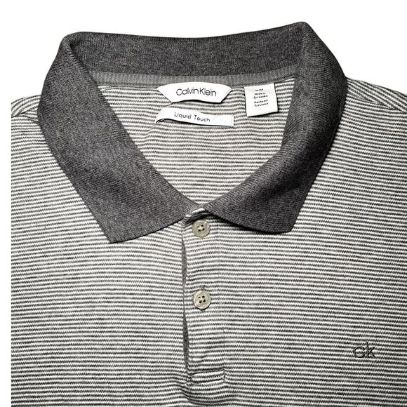 Calvin Klein - Mens Med - Liquid Touch Gray Striped Polo Cotton Shirt - Picture 3 of 10